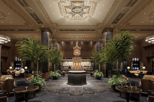 Waldorf Astoria New York Lobby with Clock Credit Noe Associates Courtesy The Boundary