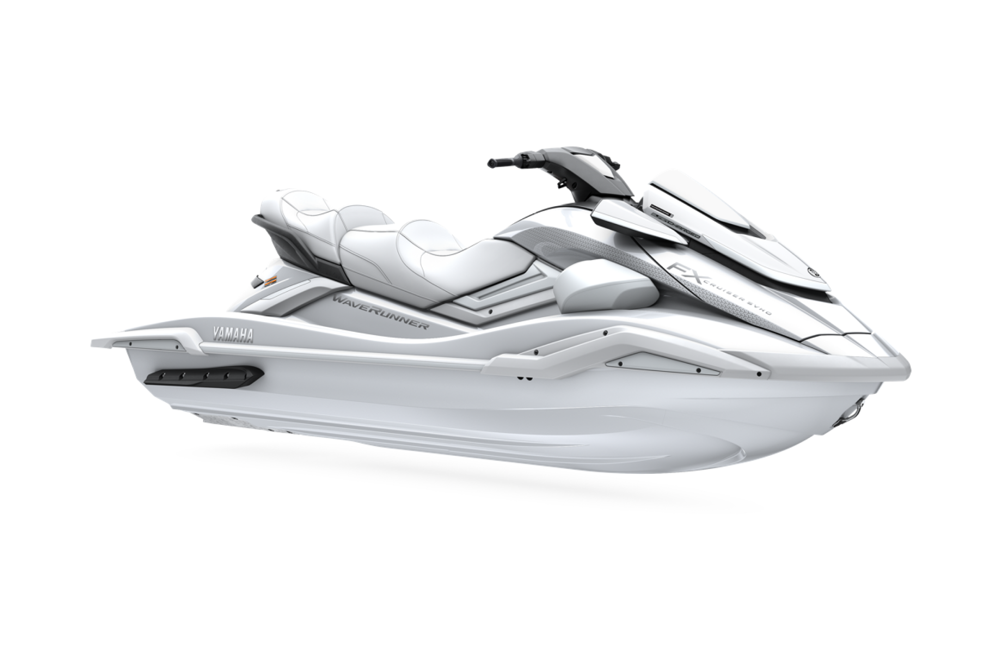 Side profile of the 2026 FX Cruiser SVHO, displaying its long hull design, cruiser-style seat, and premium touring-focused layout.