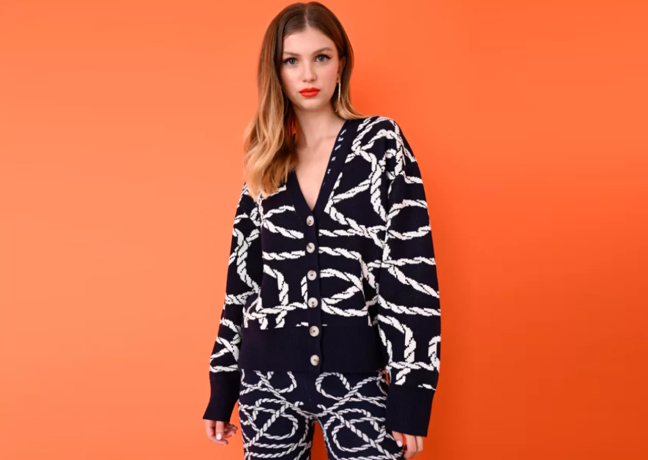 Navy White Rope Cardigan by Joos Tricot 1