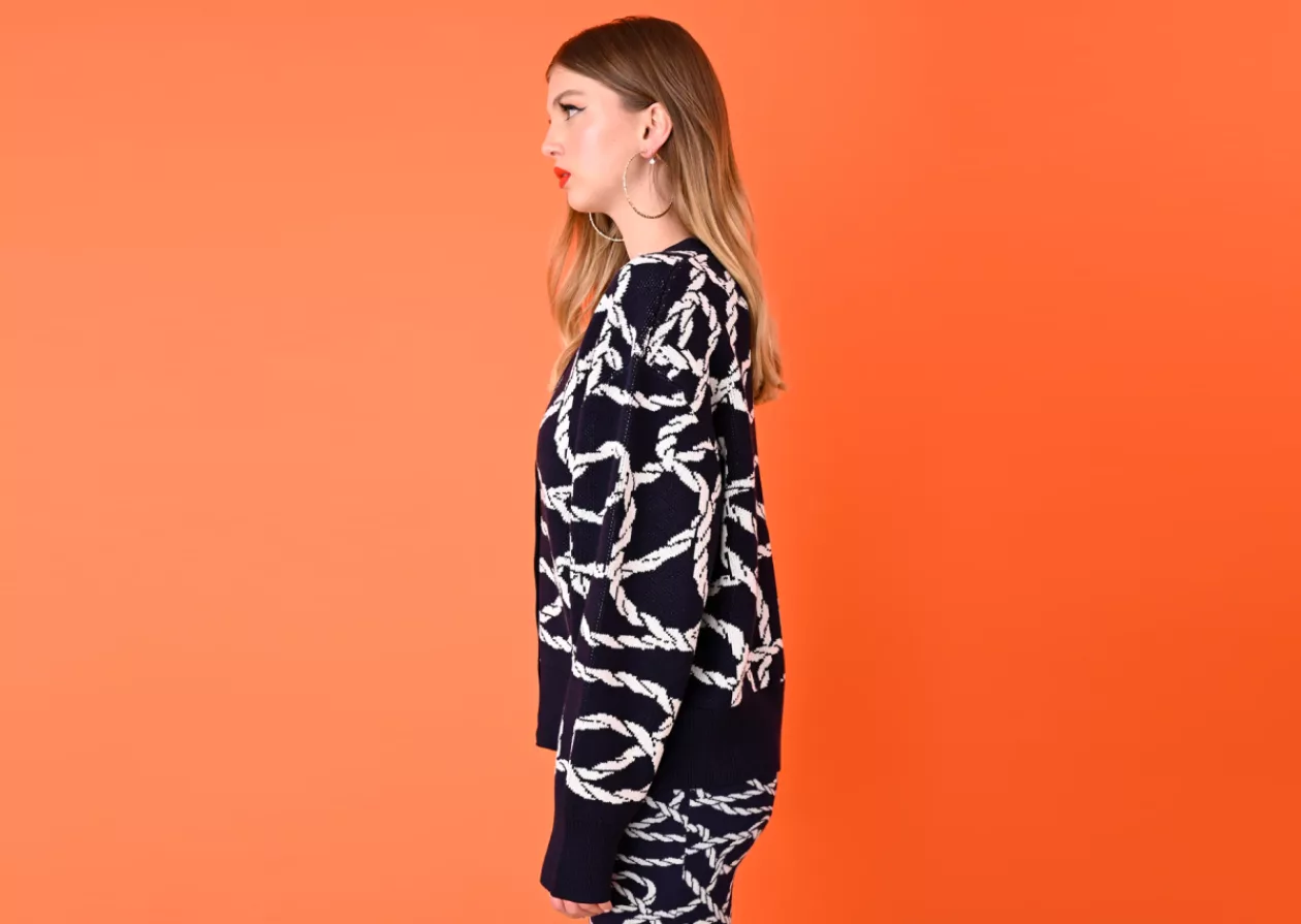 Navy White Rope Cardigan by Joos Tricot 2