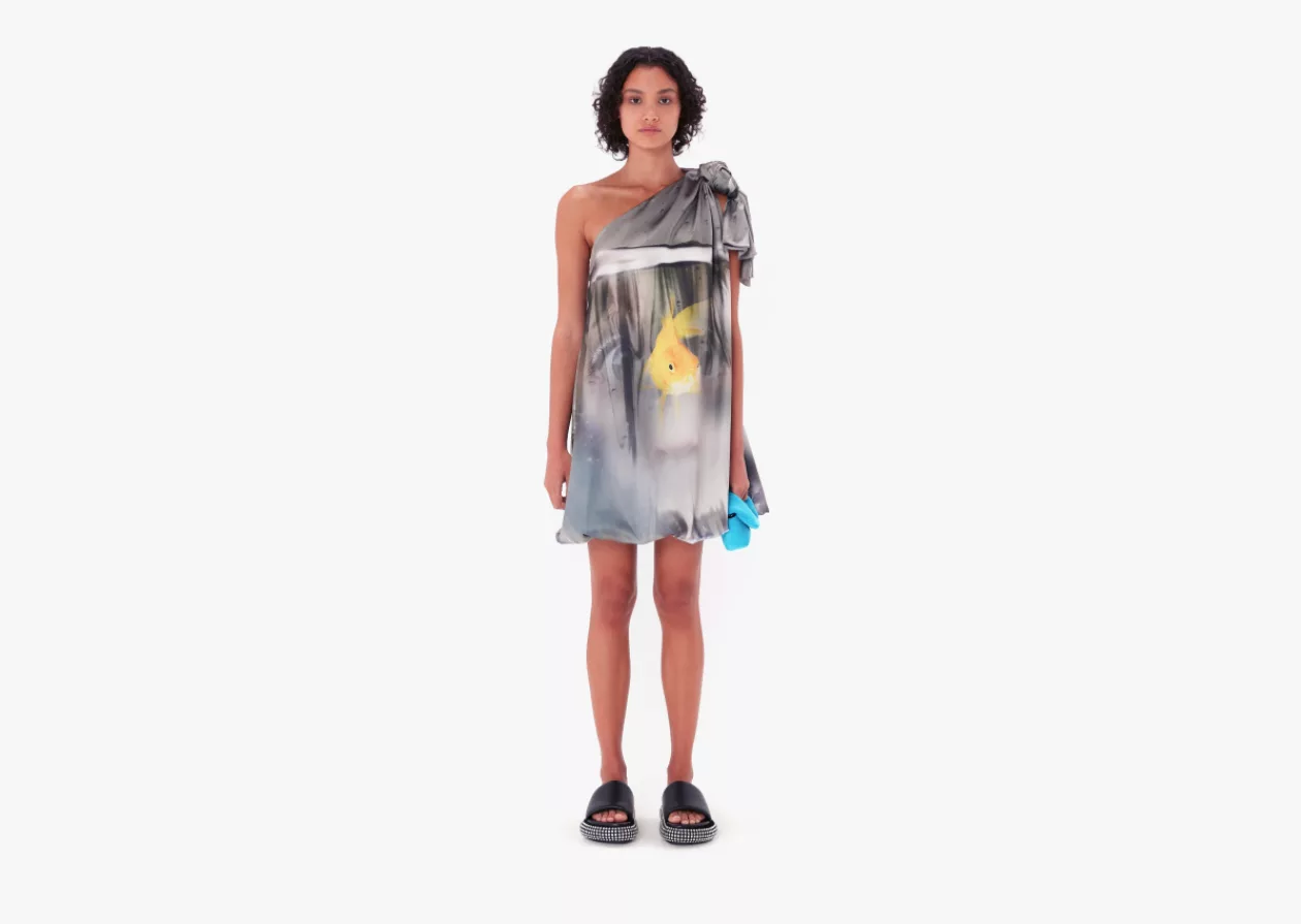 Printed One Shoulder Knot Dress by JW Anderson 3