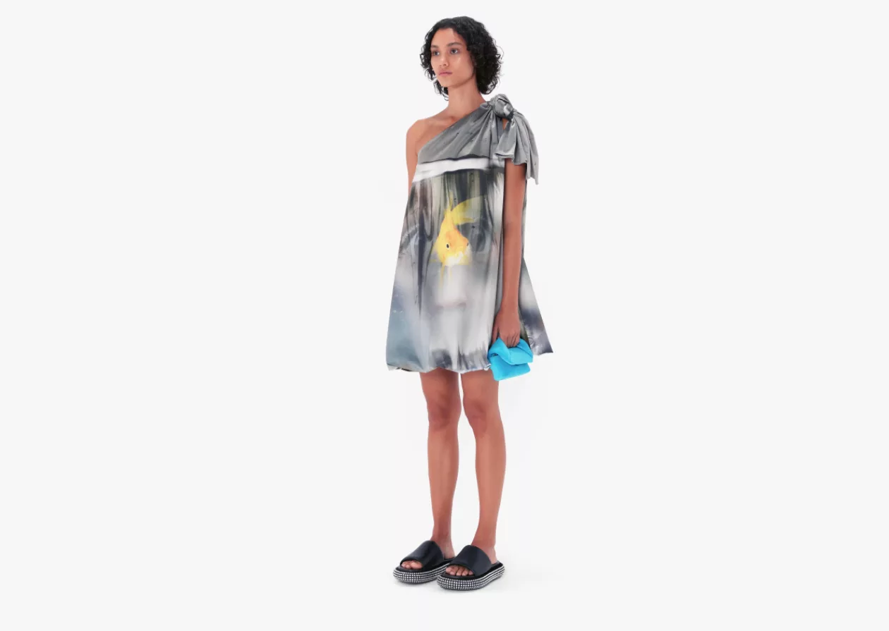 Printed One Shoulder Knot Dress by JW Anderson 4