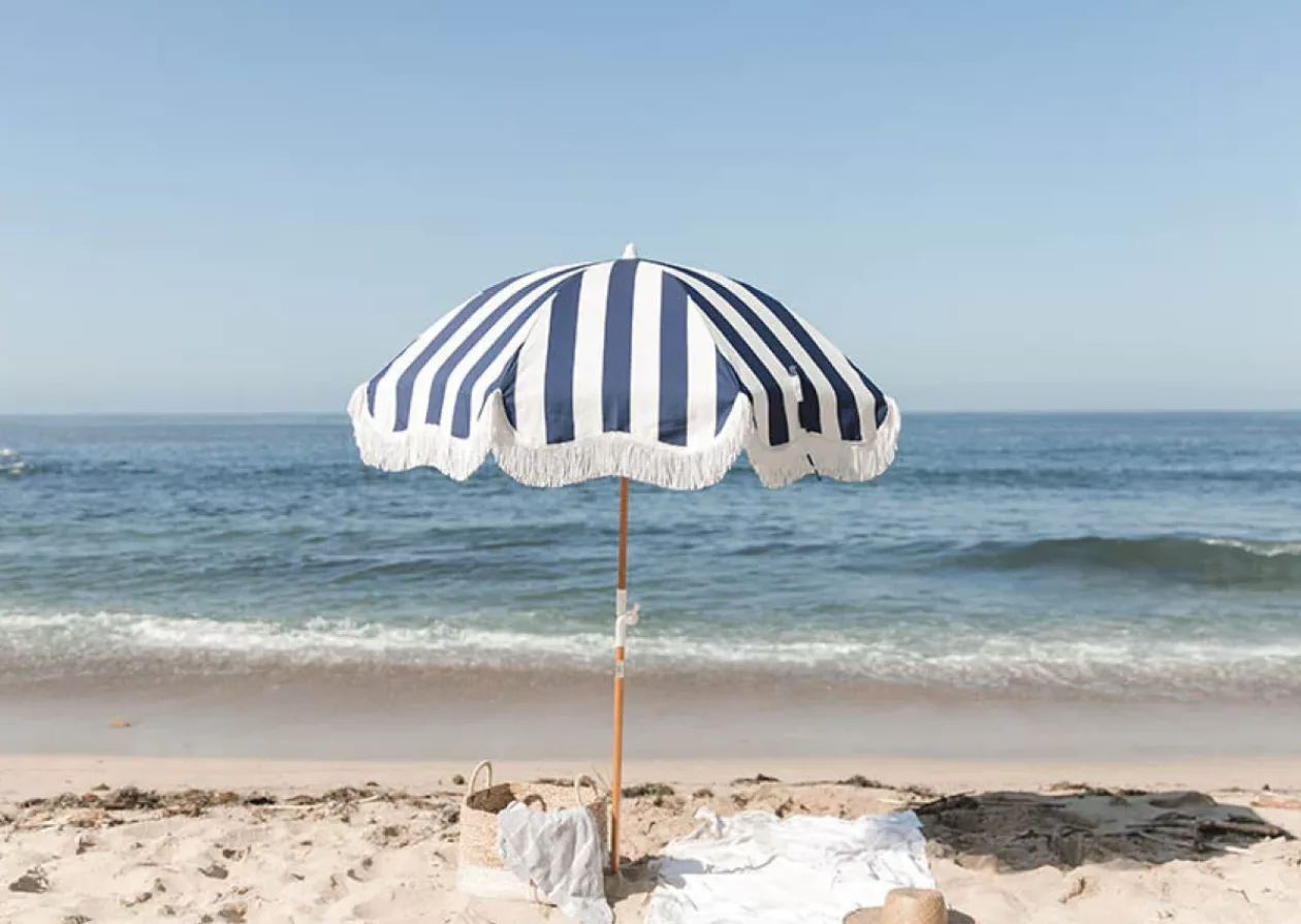 Beach Umbrella in Navy Stripe by Cailini Coastal 1