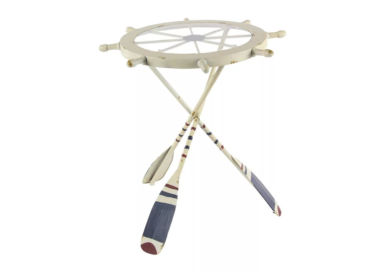 Bring the Coastal Charm Home with the Deco 79 Metal Round Accent Table with Oar Shaped Legs 2