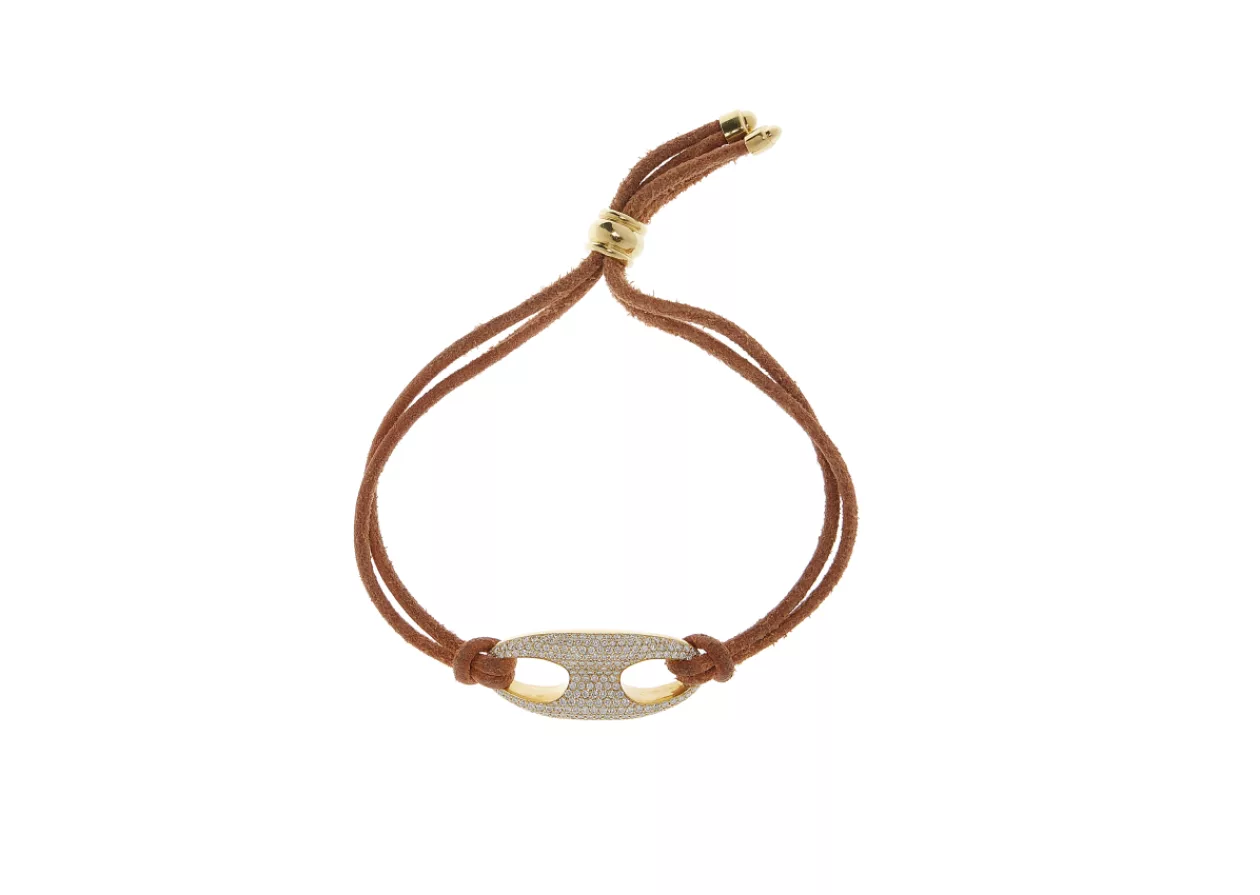 Jenna Blake 18 K Gold Diamond Nautical Link Leather Bracelet 3