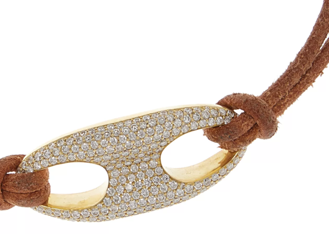 Jenna Blake 18 K Gold Diamond Nautical Link Leather Bracelet 1