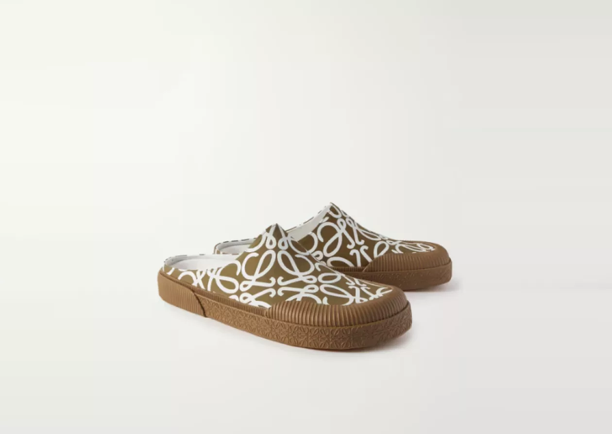 LOEWE Paulas Ibiza Logo Print Canvas Mules