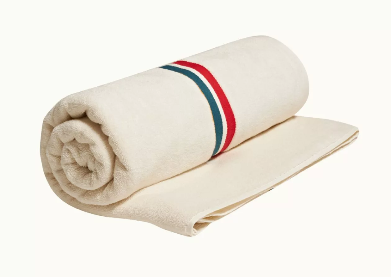 White Sand Orlebar Brown Stripe Towel