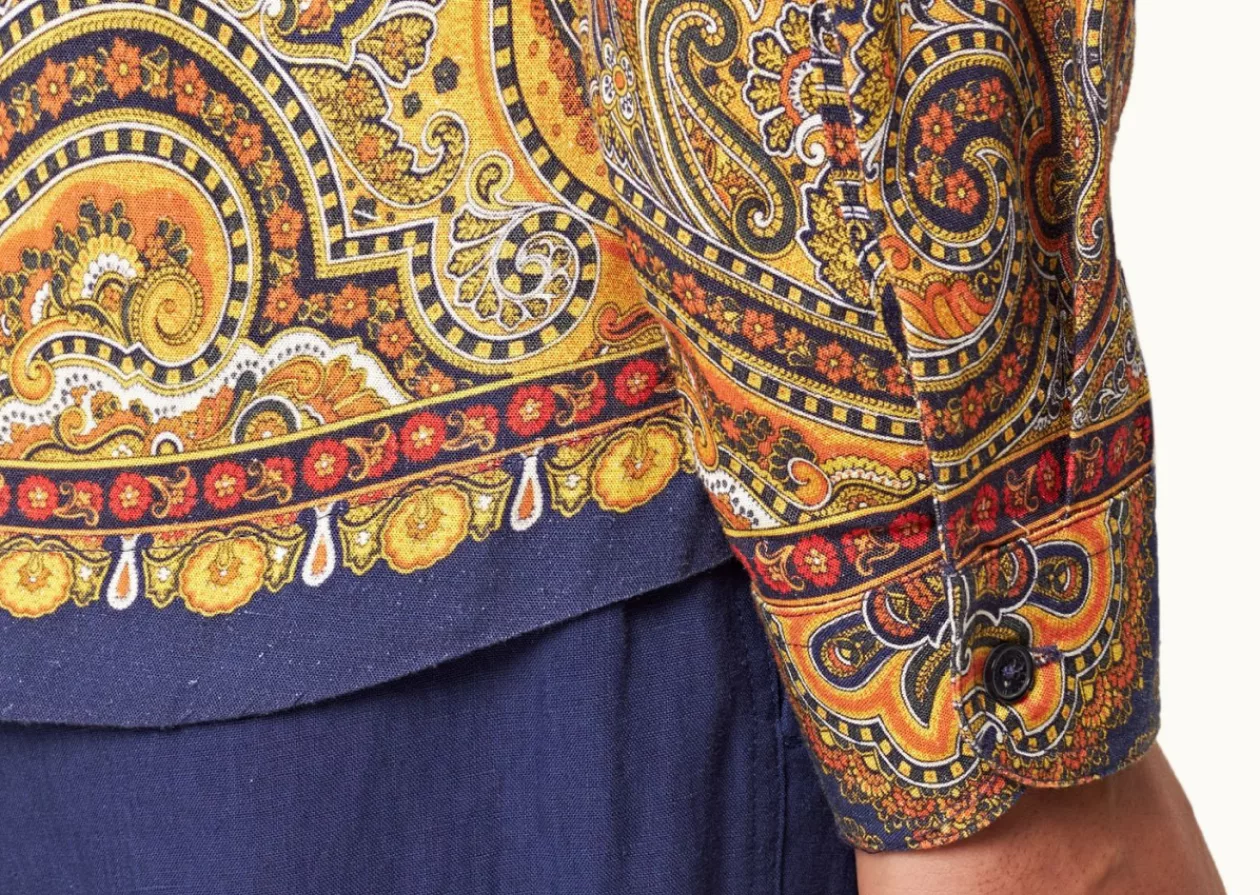 Orlebar Brown Lagoon Blue Mystique Paisley Relaxed Fit Classic Collar Open Placket Shirt 1