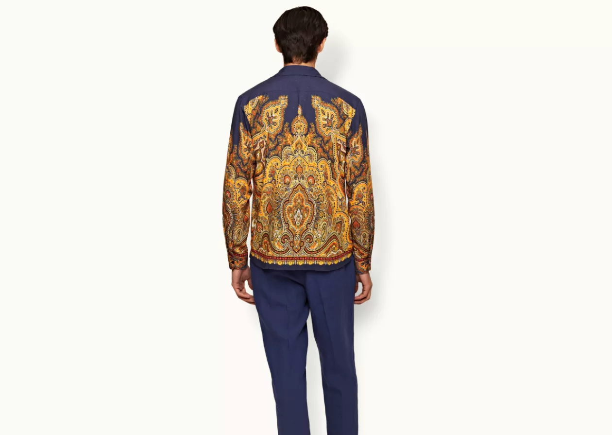 Orlebar Brown Lagoon Blue Mystique Paisley Relaxed Fit Classic Collar Open Placket Shirt 2