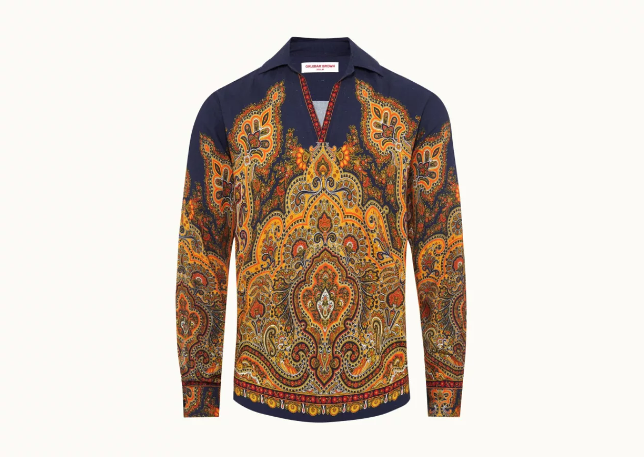 Orlebar Brown Lagoon Blue Mystique Paisley Relaxed Fit Classic Collar Open Placket Shirt 3