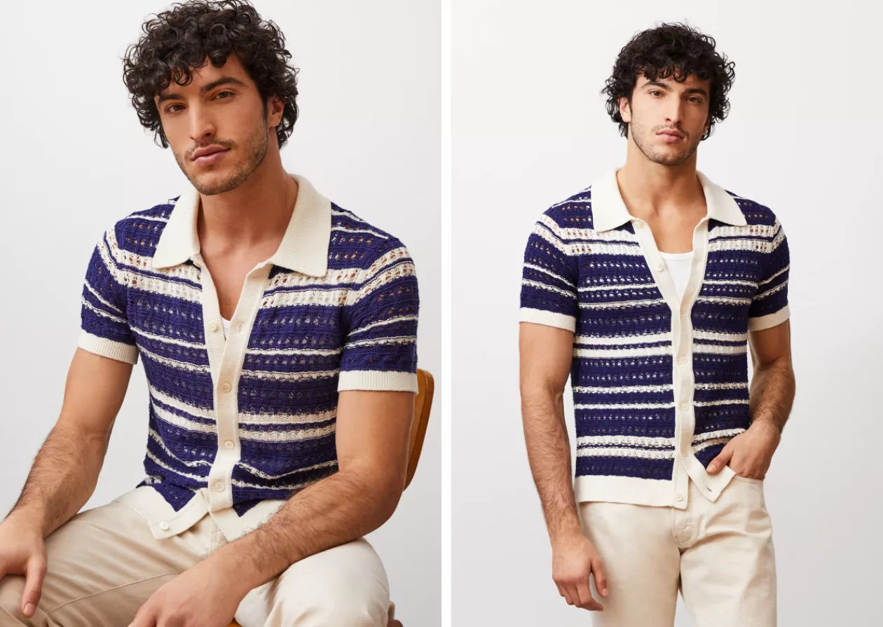 Todd Snyder Open Weave Stripe Full Placket Polo 3