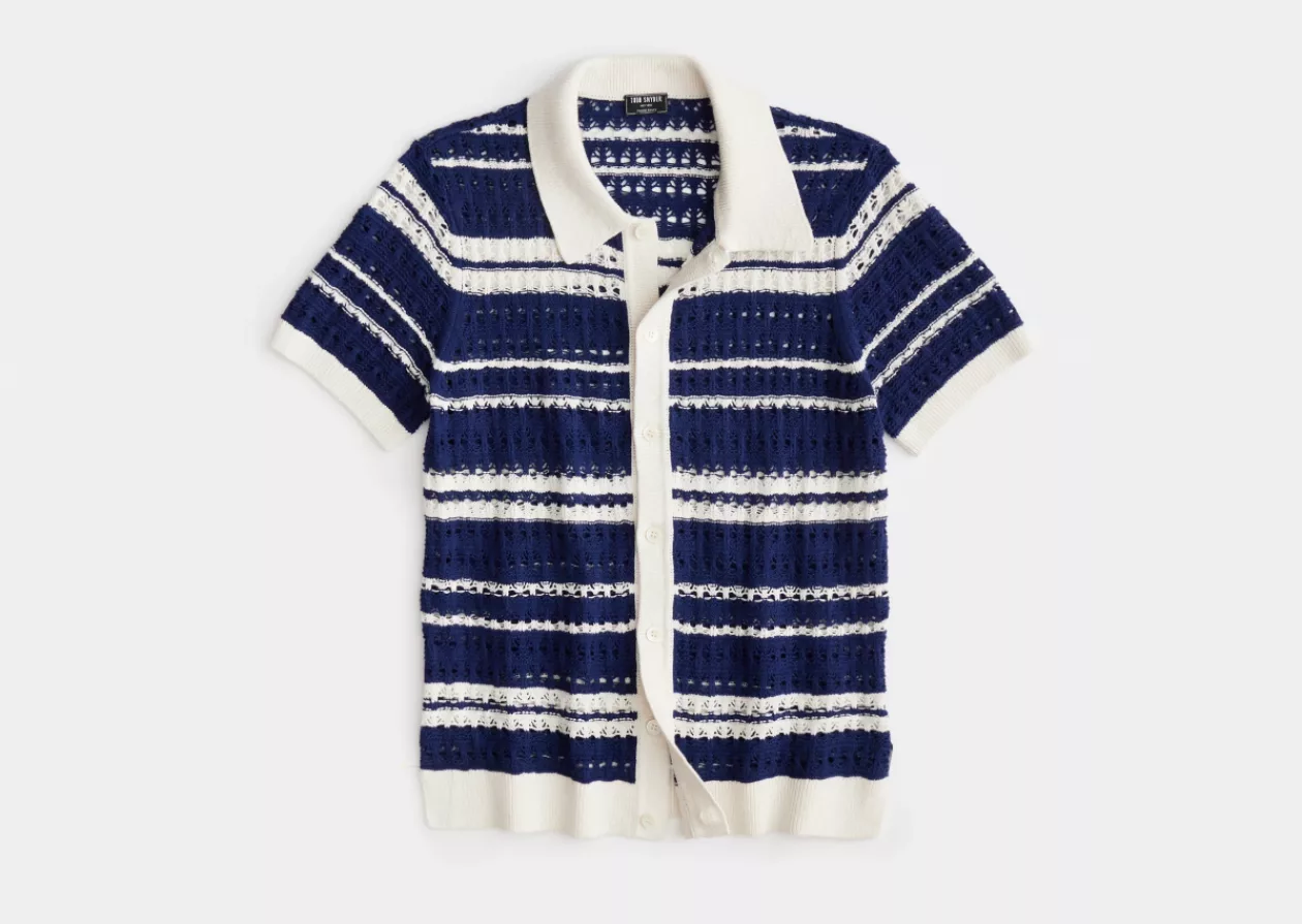 Todd Snyder Open Weave Stripe Full Placket Polo 4