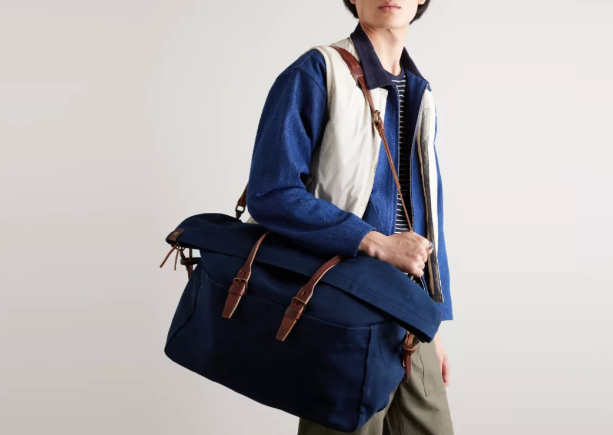 Bleu de Chauffe Cabine Leather Trimmed Cotton Canvas Holdall