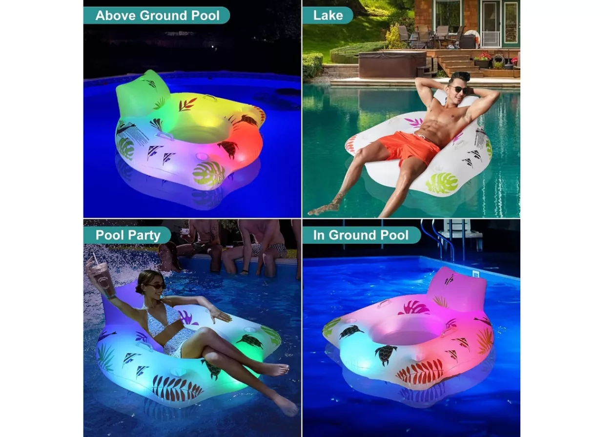 Deepr Blu Inflatable Pool Floats Chair with Color Changing Light 4