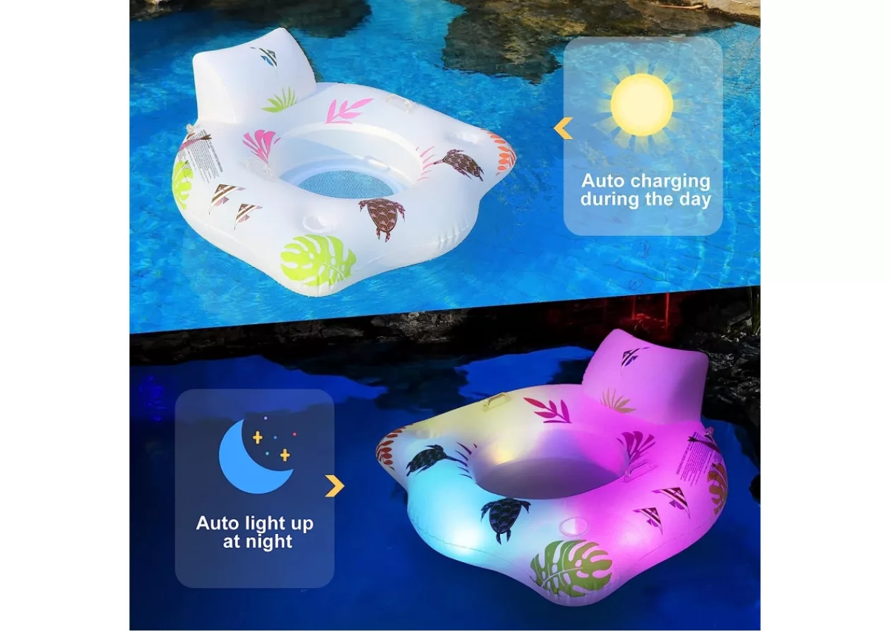 Deepr Blu Inflatable Pool Floats Chair with Color Changing Light 5