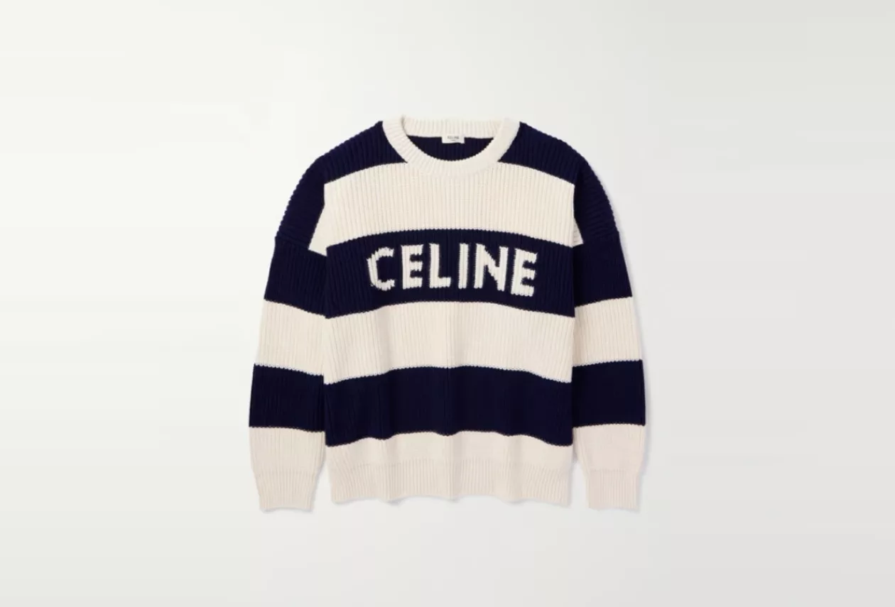 CELINE HOMME Logo Intarsia Striped Cotton Sweater 2
