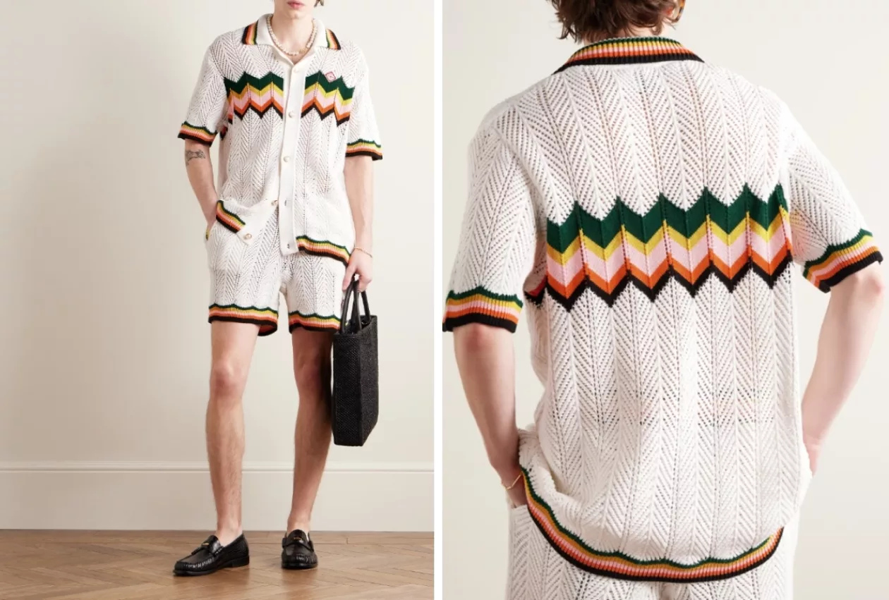 Casablanca Striped Crocheted Cotton Shirt