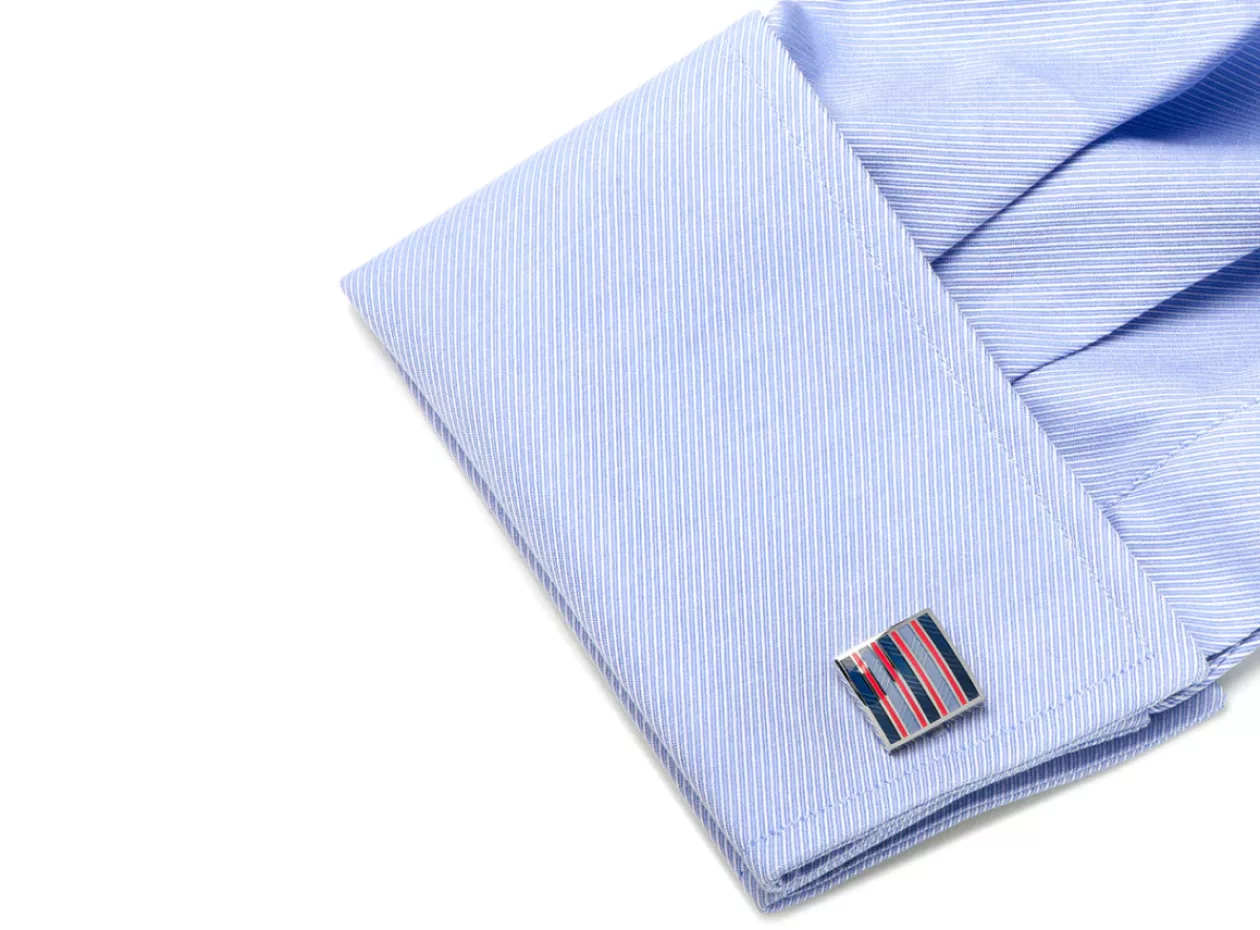Red and Navy Striped Square Cufflinks