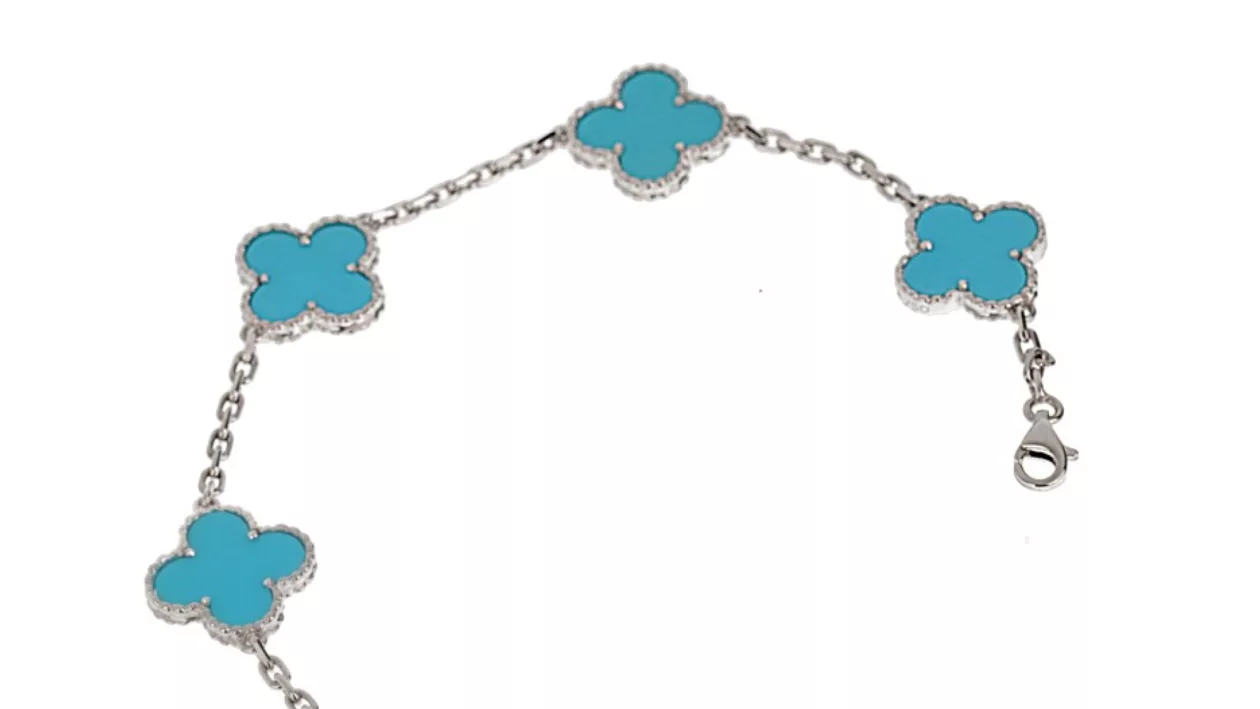 White gold and turquoise 5 motif vintage alhambra braceletbrand design story