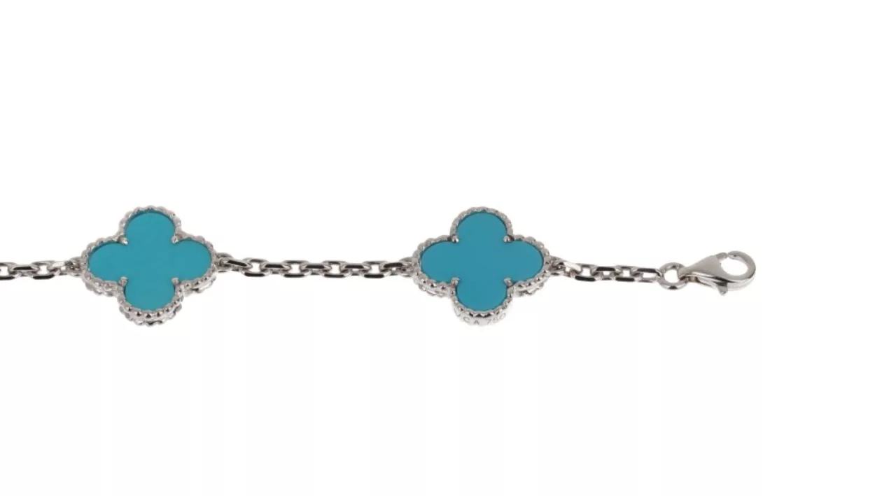 White gold and turquoise 5 motif vintage alhambra braceletbrand styling guide