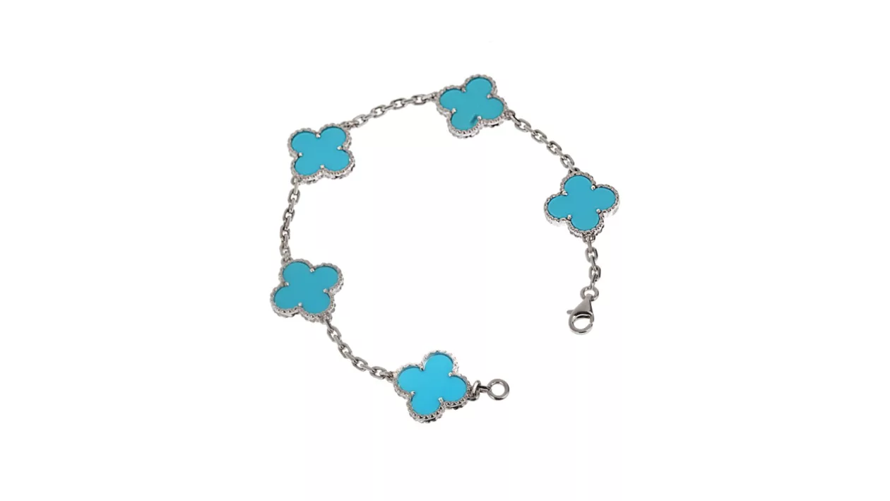 White gold and turquoise 5 motif vintage alhambra braceletbrand