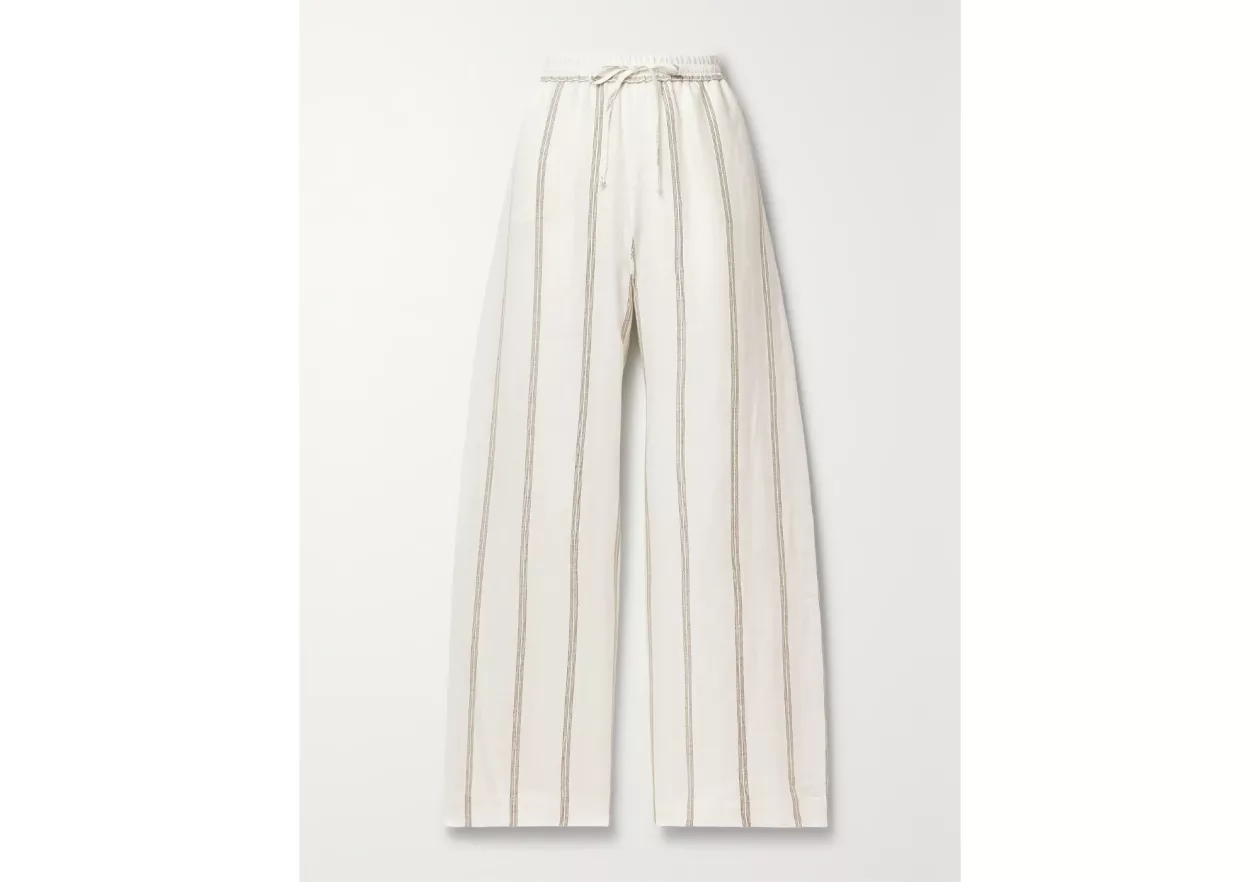 Loro Pianas Striped Linen Wide Leg Pants 01