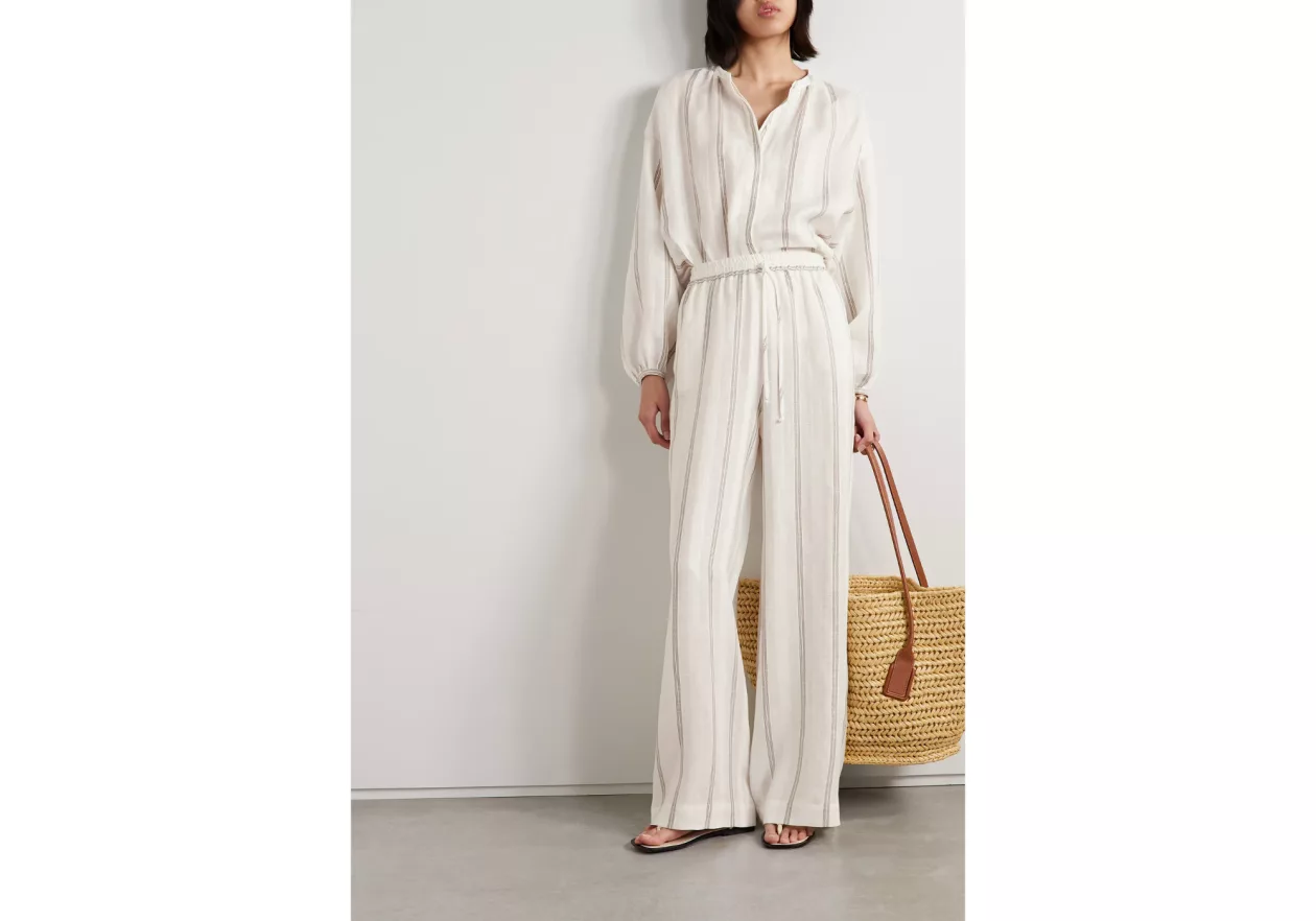 Loro Pianas Striped Linen Wide Leg Pants 02