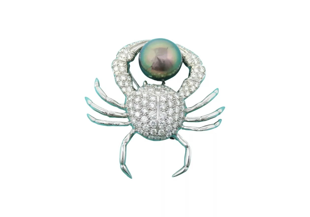 Tiffany Co Platinum Tahitian Pearl Crab Brooch 01