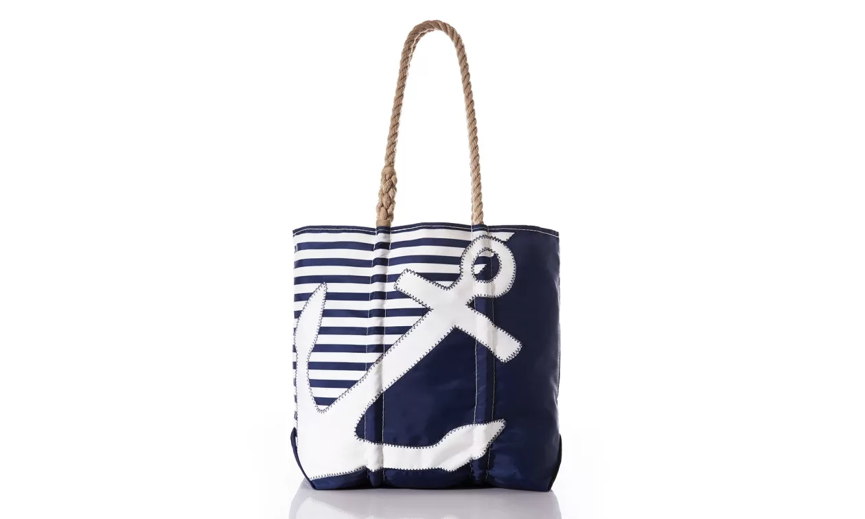 Breton stripe white anchor medium tote supremarine