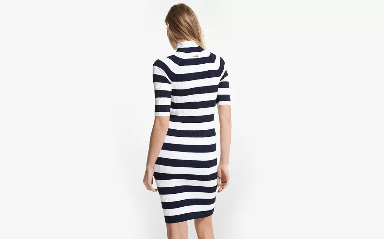 Striped stretch viscose turtleneck dress supremarine 2