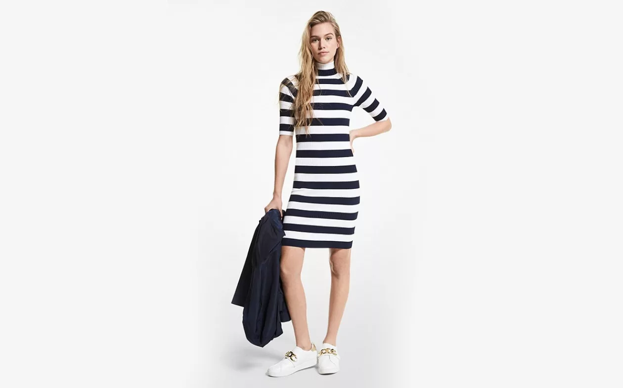 Striped stretch viscose turtleneck dress supremarine 1