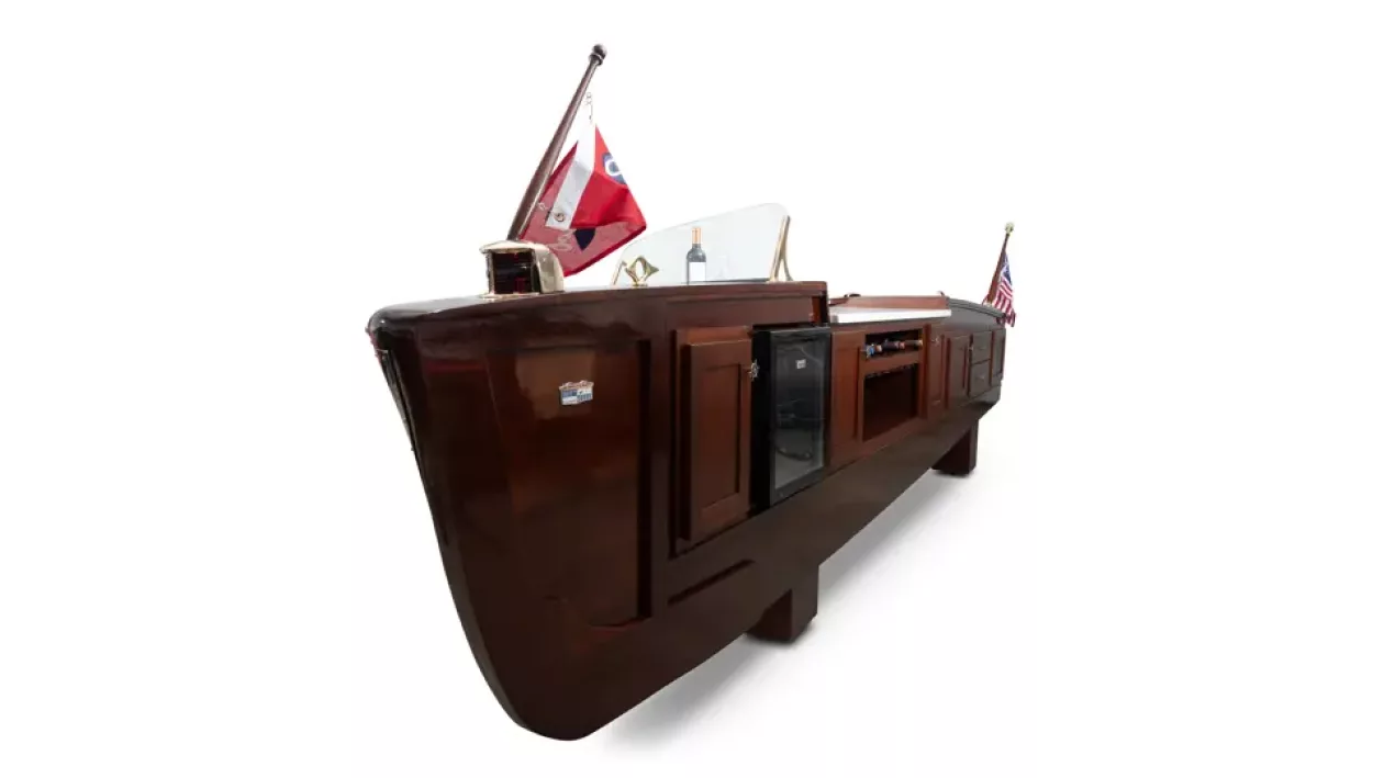 1948 Chris Craft Deluxe Runabout Reimagined as a Nautical Bar 01