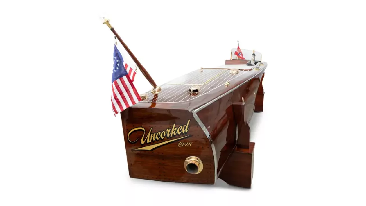 1948 Chris Craft Deluxe Runabout Reimagined as a Nautical Bar 03