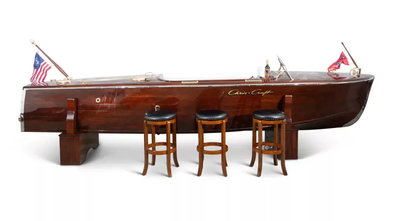 1948 Chris Craft Deluxe Runabout Reimagined as a Nautical Bar 04