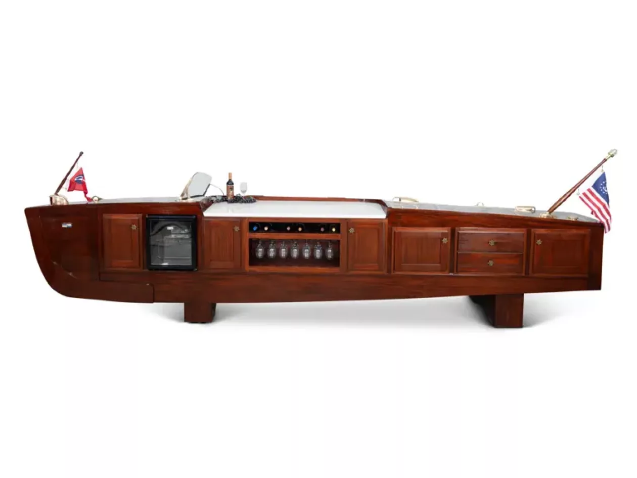 1948 Chris Craft Deluxe Runabout Reimagined as a Nautical Bar 05