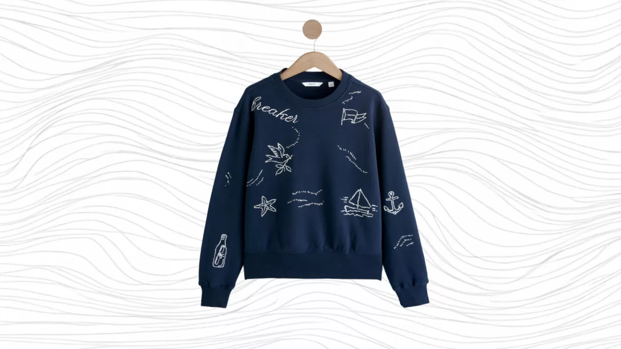 NEXT NAVY EMBROIDERED SEA GRAPHIC SWEATSHIRT