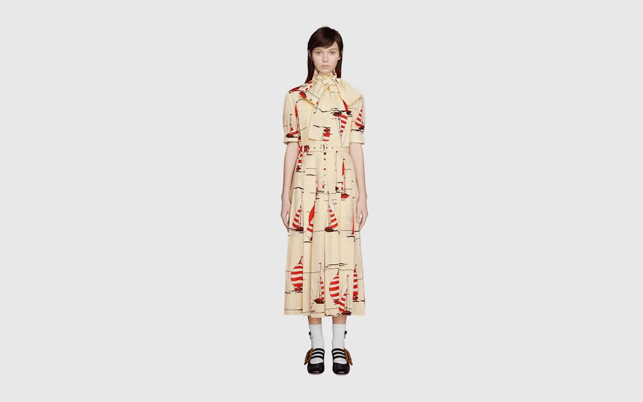 654450 ZAGR4 9376 004 100 0000 Light Nautical print cotton linen dress Supremarine3