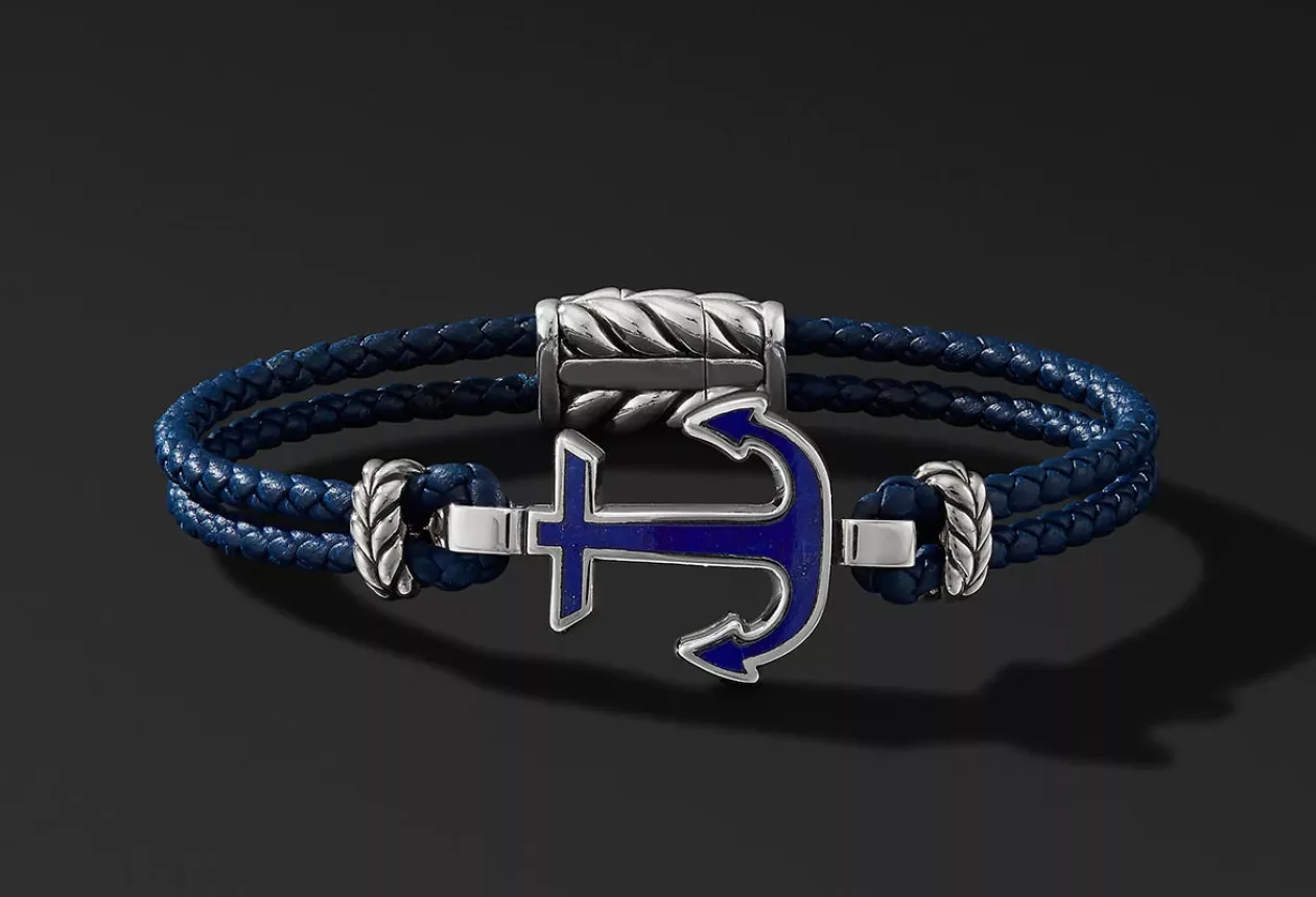 David Yurmans Maritime Anchor Station Blue Leather Bracelet 1