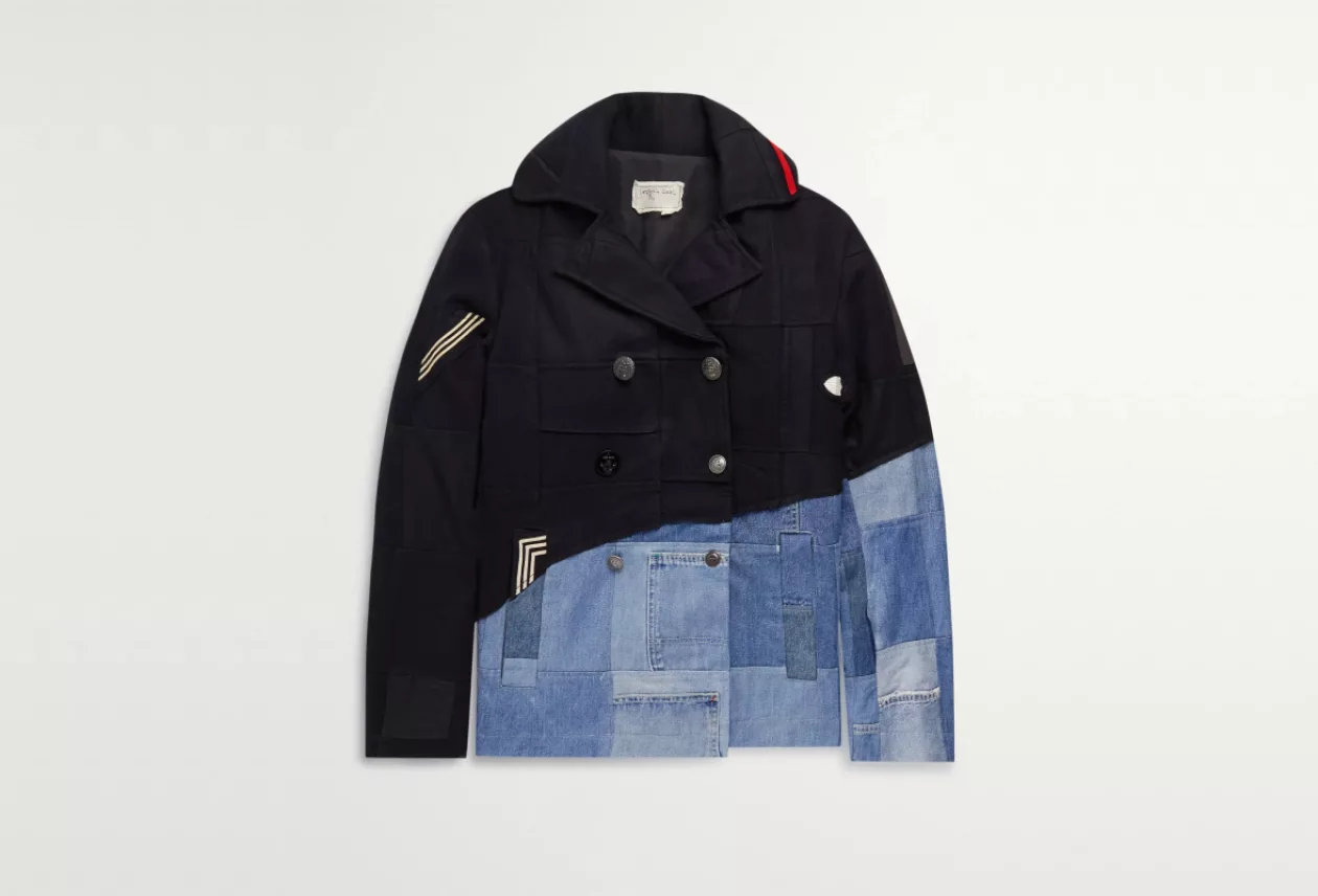 Greg Lauren Sailor Scrapwork Felted Cotton Blend and Denim Peacoat 1