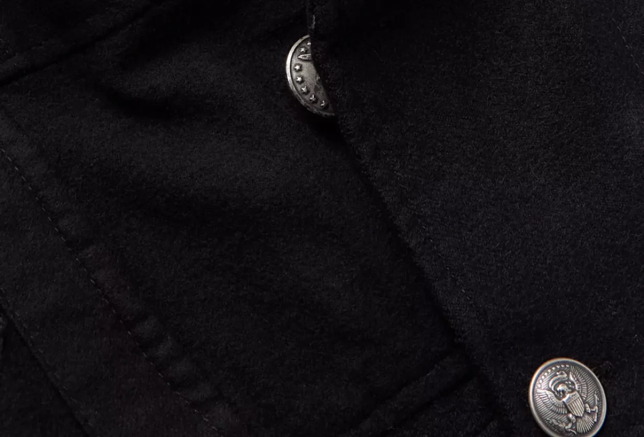 Greg Lauren Sailor Scrapwork Felted Cotton Blend and Denim Peacoat 4
