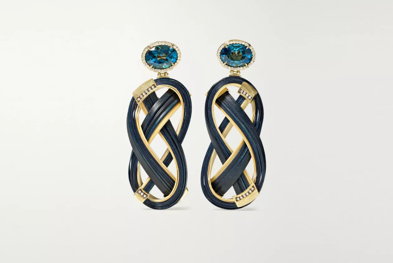 Silvia Furmanovich 18 karat gold bamboo topaz and diamond earrings 1
