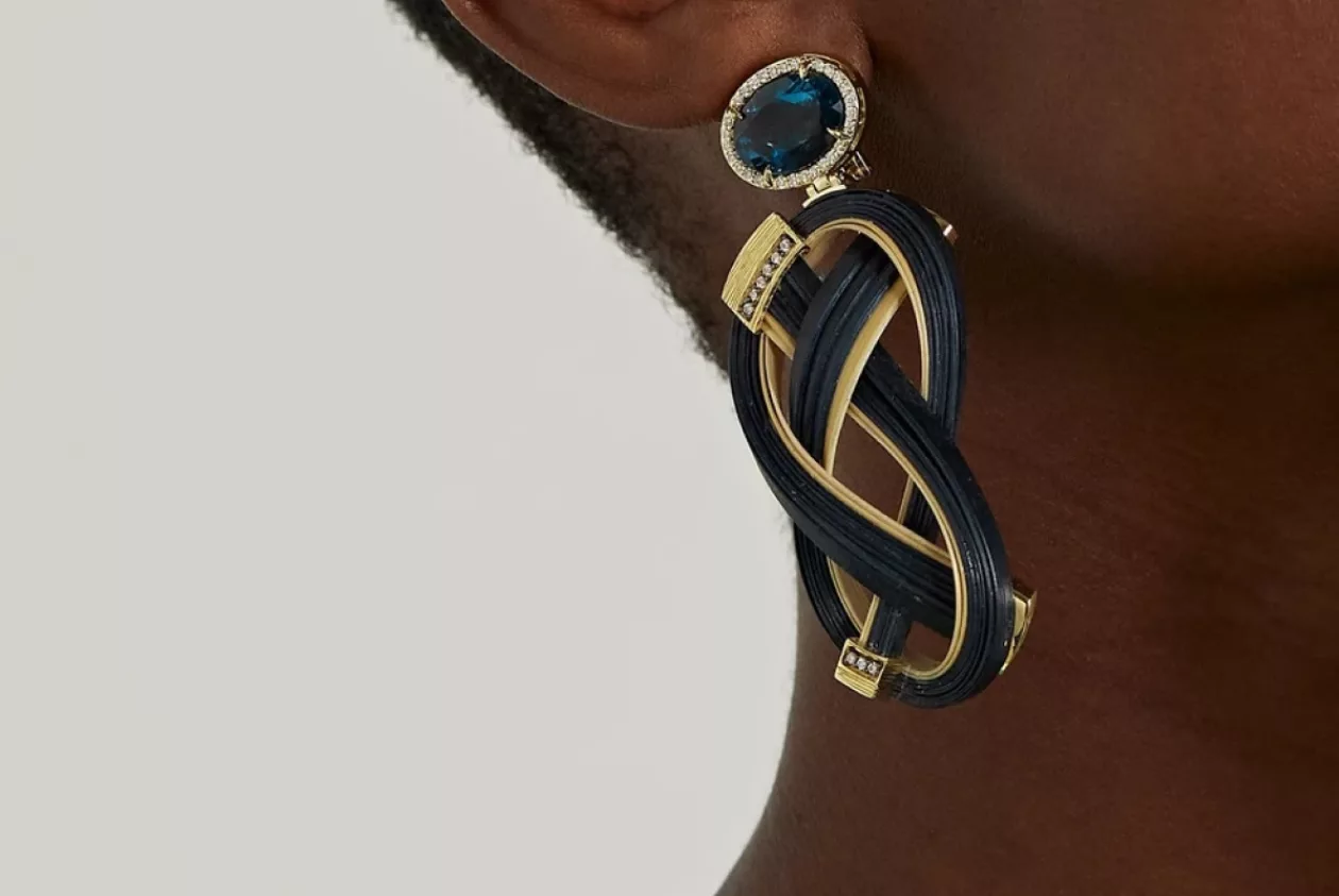 Silvia Furmanovich 18 karat gold bamboo topaz and diamond earrings 2