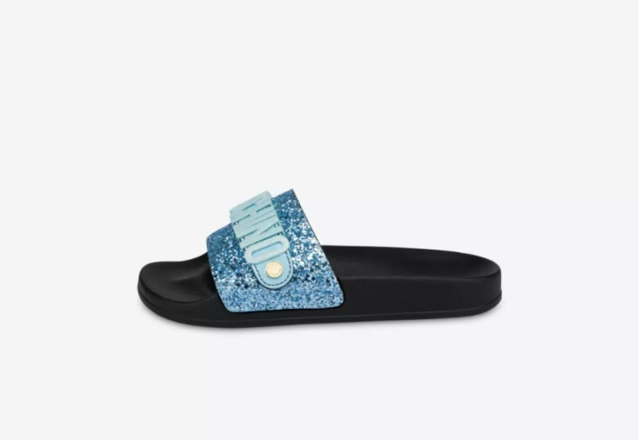 GLITTER LETTERING LOGO POOL SLIDES BY MOSCHINO 1