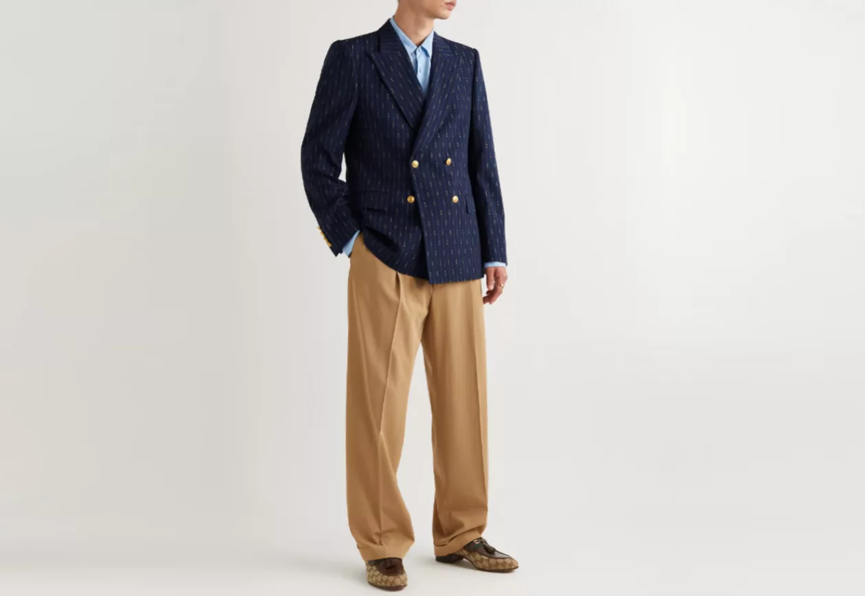 Gucci Double Breasted Striped Wool Twill Blazer 1