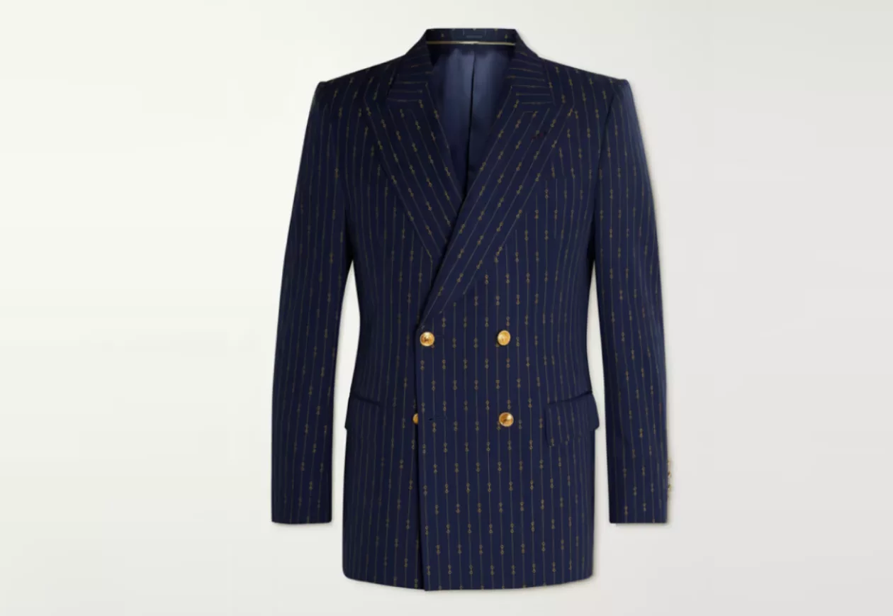 Gucci Double Breasted Striped Wool Twill Blazer 4