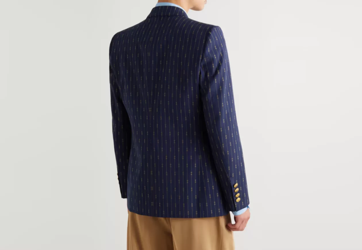 Gucci Double Breasted Striped Wool Twill Blazer 31