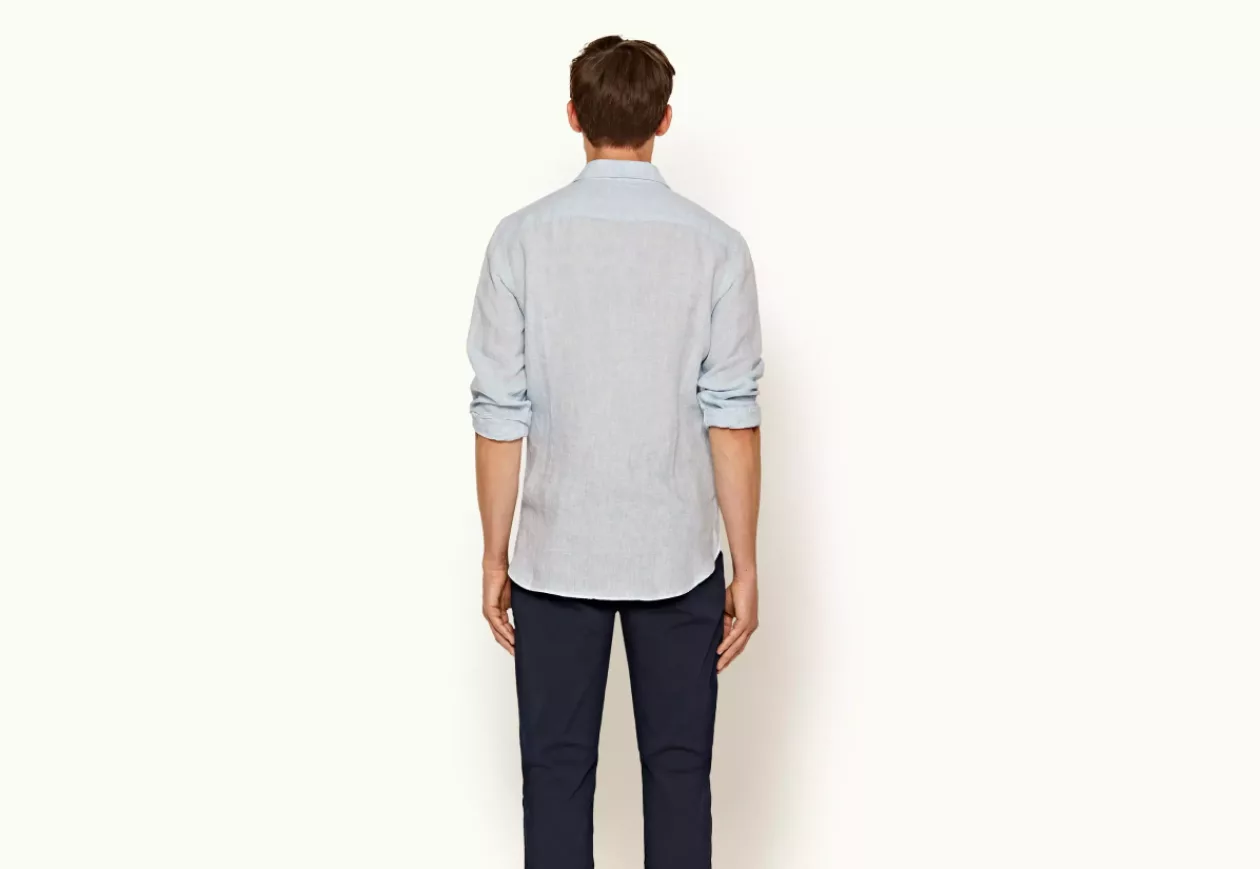 Orlebar Brown Giles Linen Pale Blue White Classic Collar Tailored Fit Linen Shirt 3