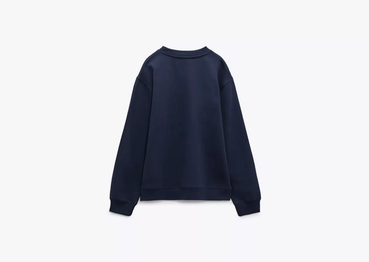 Navy Blue Minimalist Sweatshirt by ZARA 4