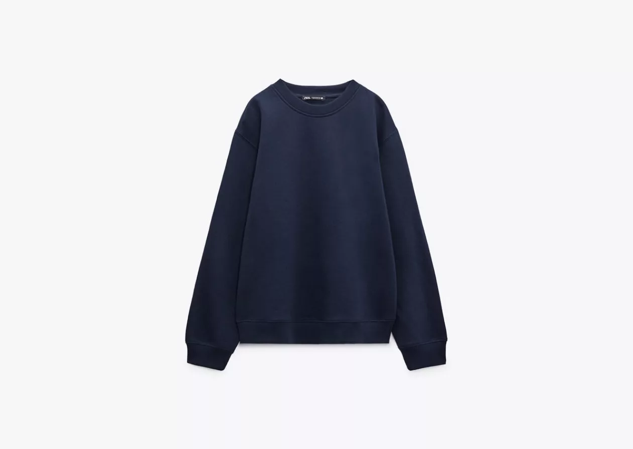 Navy Blue Minimalist Sweatshirt by ZARA 5